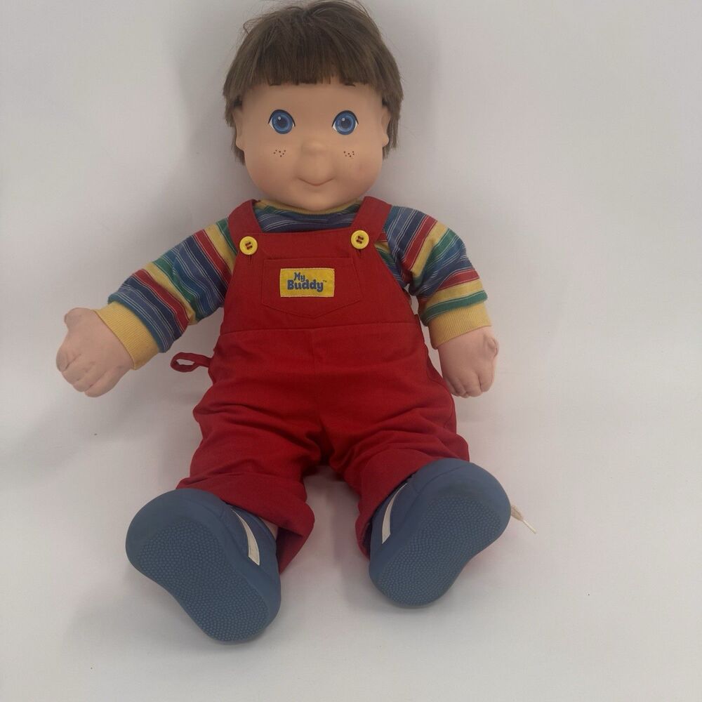 VTG Hasbro My Buddy Doll 1985 Rainbow Shirt Red Overalls Blue Eyes Brown Hair
